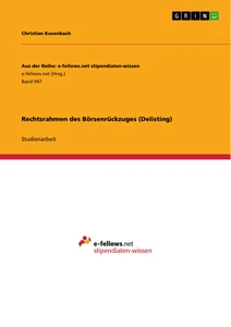 Titre: Rechtsrahmen des Börsenrückzuges (Delisting)
