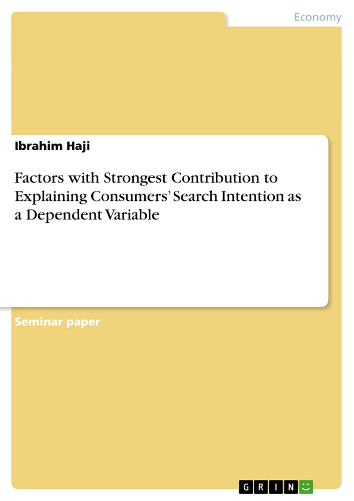Title: Factors with Strongest Contribution to Explaining Consumers’ Search Intention as a Dependent Variable
