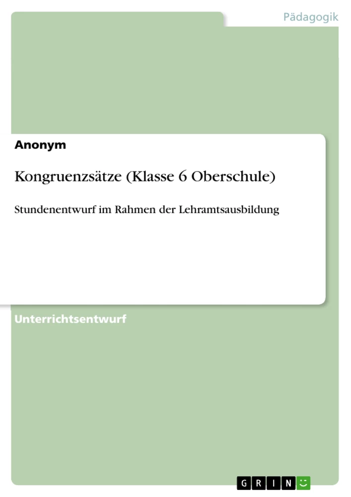 Título: Kongruenzsätze (Klasse 6 Oberschule)