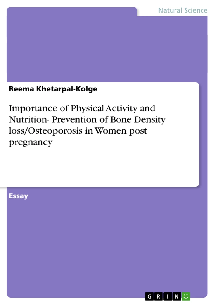 Title: Importance of Physical Activity and Nutrition- Prevention of Bone Density loss/Osteoporosis in Women post pregnancy