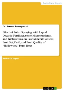 Title: Effect of Foliar Spraying with Liquid Organic Fertilizer, some Micronutrients, and Gibberellins on Leaf Mineral Content, Fruit Set, Yield, and Fruit Quality of “Hollywood” Plum Trees