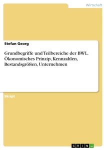 Titel: Grundbegriffe und Teilbereiche der BWL. Ökonomisches Prinzip, Kennzahlen, Bestandsgrößen, Unternehmen