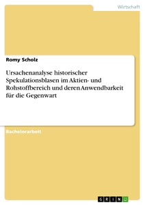 Titel: Ursachenanalyse historischer Spekulationsblasen im Aktien- und Rohstoffbereich und deren Anwendbarkeit für die Gegenwart