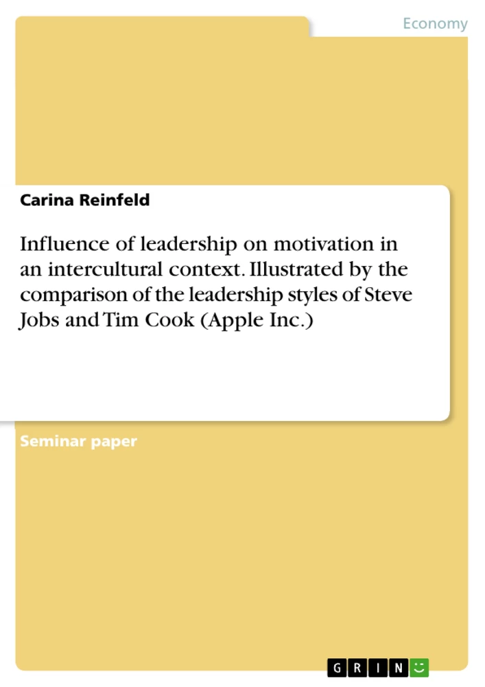 Titel: Influence of leadership on motivation in an intercultural context. Illustrated by the comparison of the leadership styles of Steve Jobs and Tim Cook (Apple Inc.)
