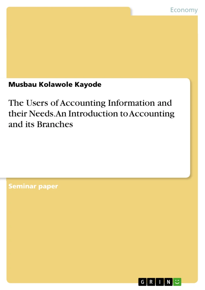 Titel: The Users of Accounting Information and their Needs. An Introduction to Accounting and its Branches