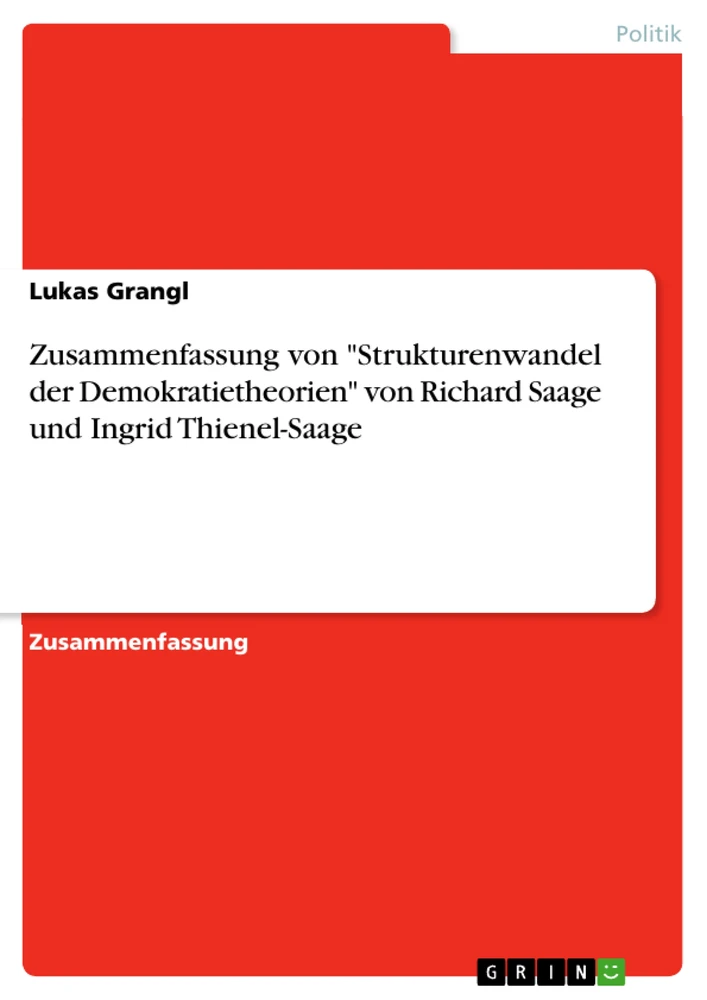Titel: Zusammenfassung von "Strukturenwandel der Demokratietheorien" von Richard Saage und Ingrid Thienel-Saage