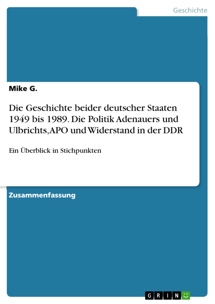 Title: Die Geschichte beider deutscher Staaten 1949 bis 1989. Die Politik Adenauers und Ulbrichts, APO und Widerstand in der DDR