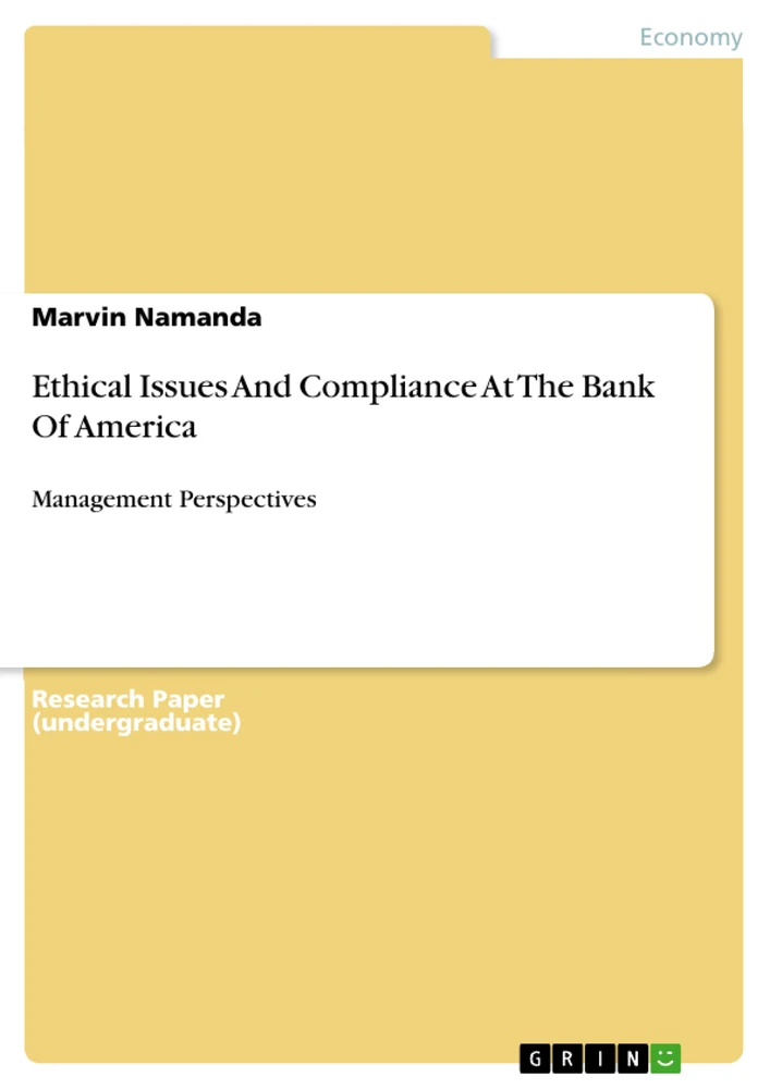 Title: Ethical Issues And Compliance At The Bank Of America