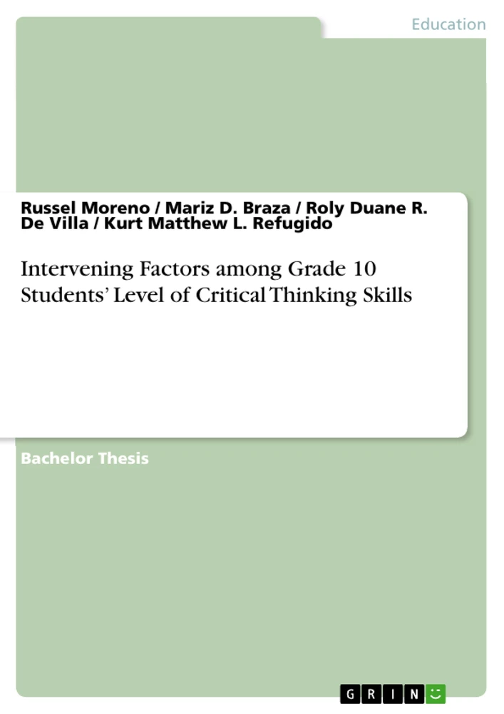 Titel: Intervening Factors among Grade 10 Students’ Level of Critical Thinking Skills