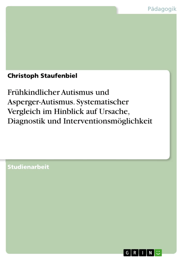 Titel: Frühkindlicher Autismus und Asperger-Autismus. Systematischer Vergleich im Hinblick auf Ursache, Diagnostik und Interventionsmöglichkeit