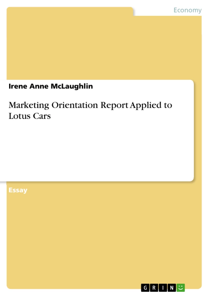 Titel: Marketing Orientation Report Applied to Lotus Cars