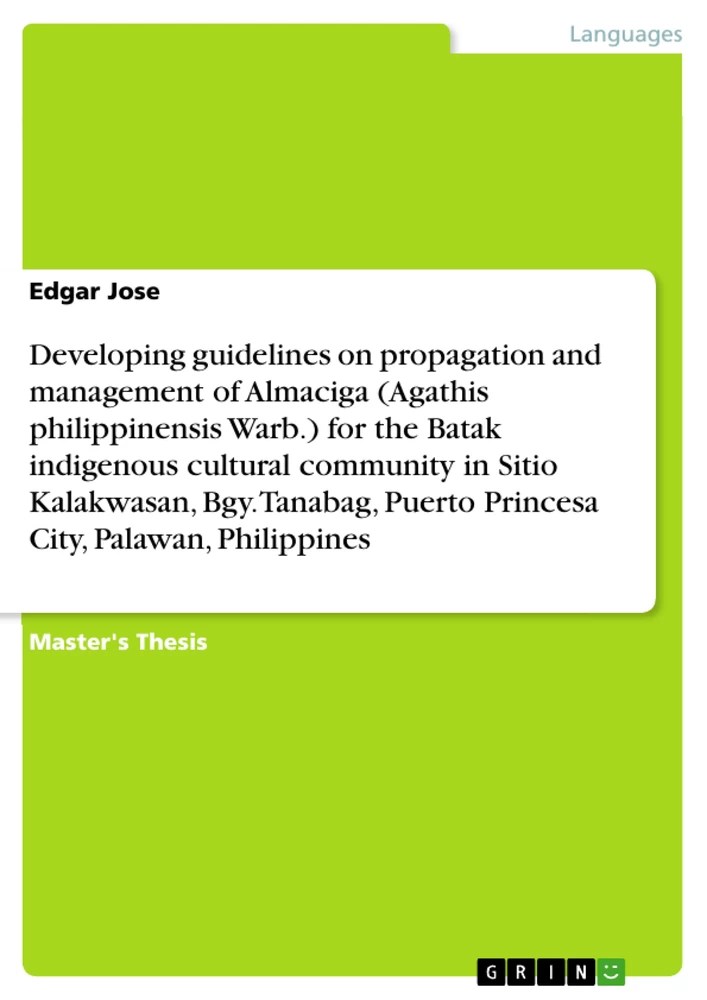 the　of　City,　Batak　cultural　Princesa　Bgy.　community　Puerto　indigenous　Almaciga　for　and　philippinensis　Philippines　Kalakwasan,　Developing　Warb.)　Sitio　Tanabag,　(Agathis　Palawan,　guidelines　propagation　on　management　in　...