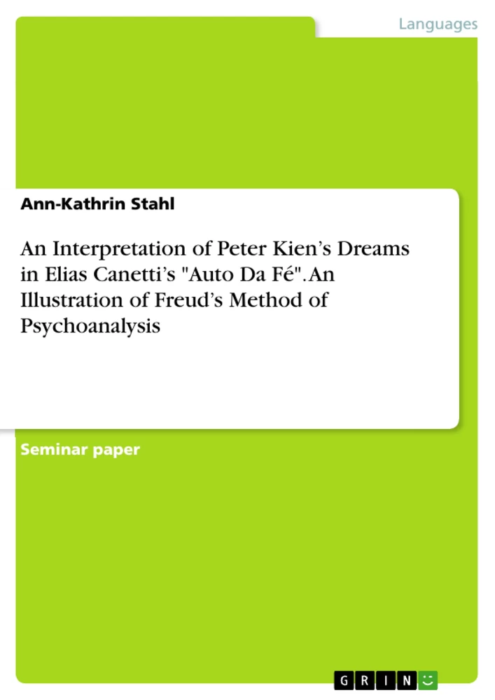 Title: An Interpretation of Peter Kien’s Dreams in Elias Canetti’s "Auto Da Fé". An Illustration of Freud’s Method of Psychoanalysis