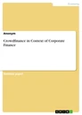 Title: Crowdfinance in Context of Corporate Finance