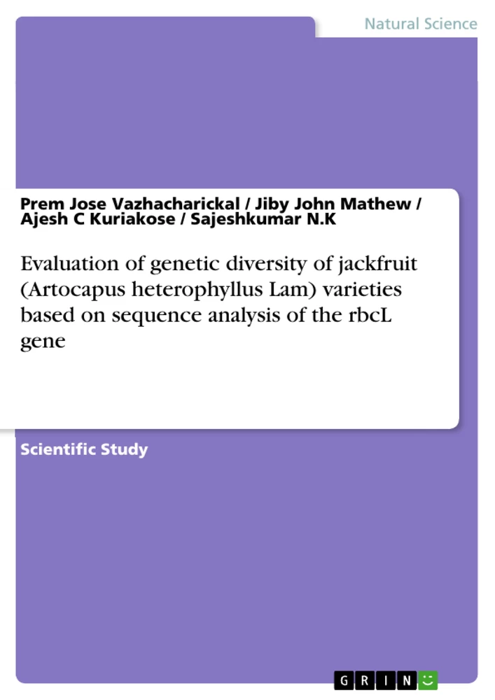 Título: Evaluation of genetic diversity of jackfruit (Artocapus heterophyllus Lam) varieties based on sequence analysis of the rbcL gene