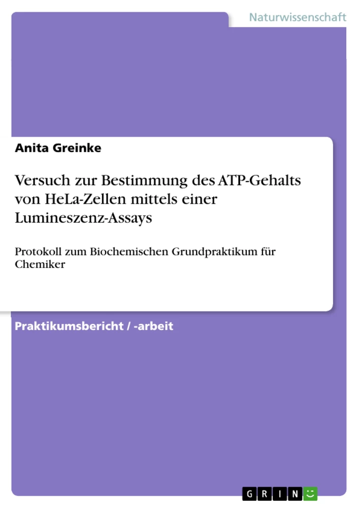 Titel: Versuch zur Bestimmung des ATP-Gehalts von HeLa-Zellen mittels einer Lumineszenz-Assays