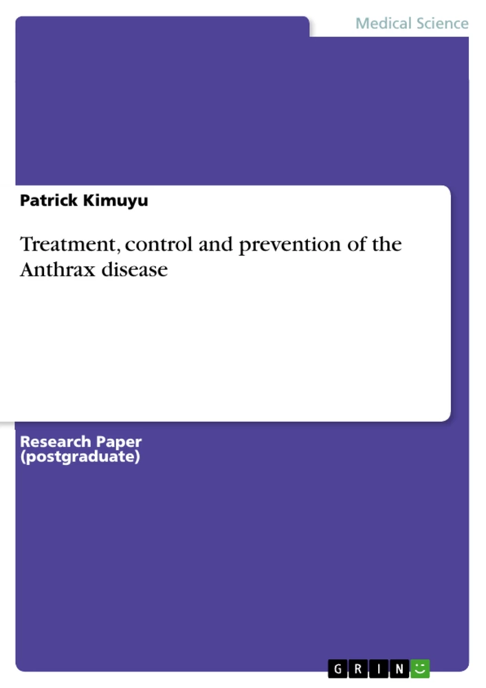 Titre: Treatment, control and prevention of the Anthrax disease