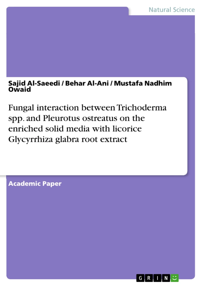 Titel: Fungal interaction between Trichoderma spp. and Pleurotus ostreatus on the enriched solid media with licorice Glycyrrhiza glabra root extract