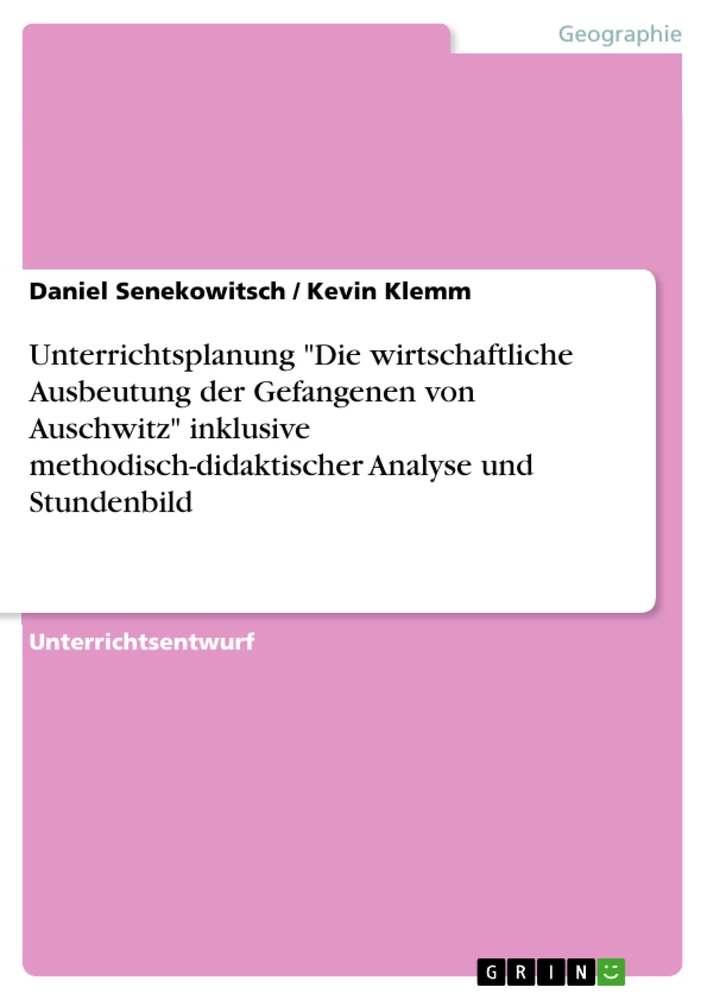 Title: Unterrichtsplanung "Die wirtschaftliche Ausbeutung der Gefangenen von Auschwitz" inklusive methodisch-didaktischer Analyse und Stundenbild