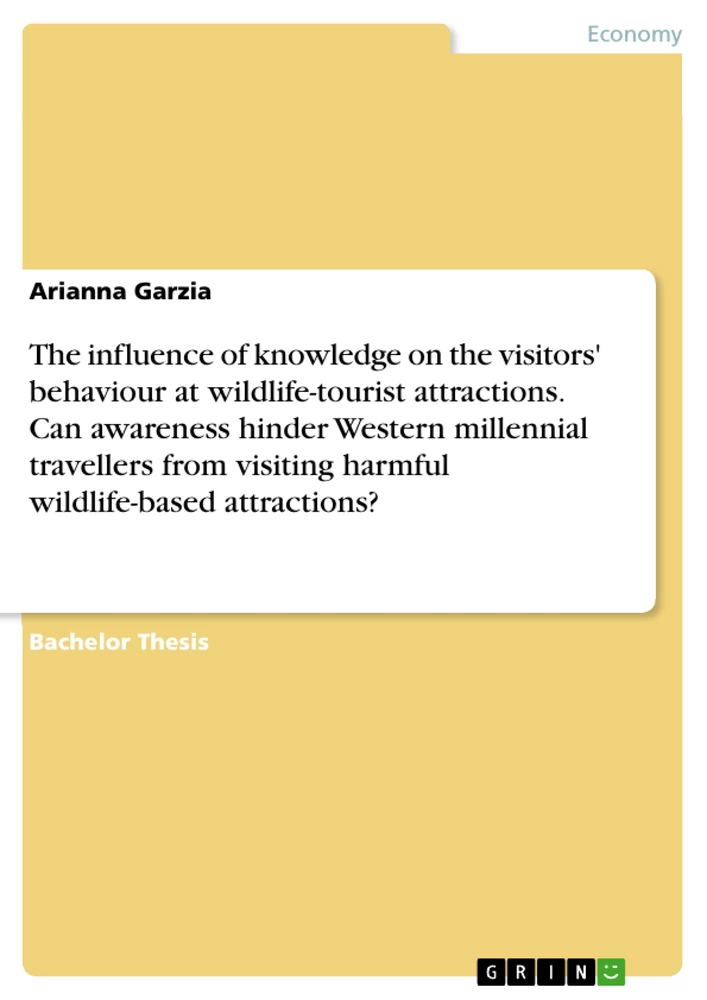 Titel: The influence of knowledge on the visitors' behaviour at wildlife-tourist attractions. Can awareness hinder Western millennial travellers from visiting harmful wildlife-based attractions?