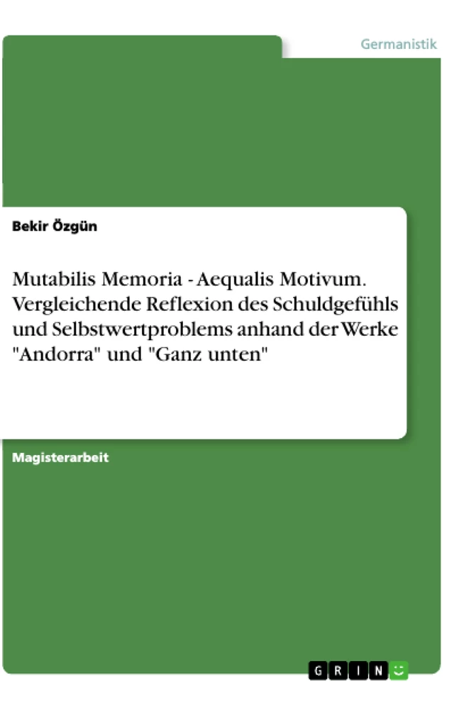 Titel: Mutabilis Memoria - Aequalis Motivum. Vergleichende Reflexion des Schuldgefühls und Selbstwertproblems anhand der Werke "Andorra" und "Ganz unten"