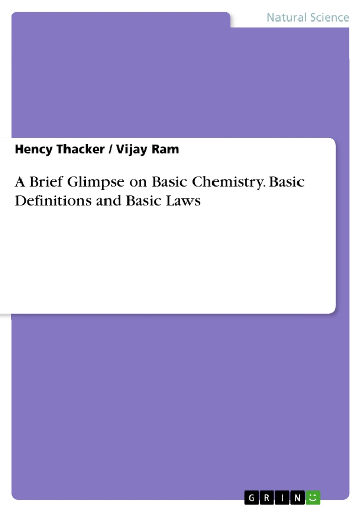 Titre: A Brief Glimpse on Basic Chemistry. Basic Definitions and Basic Laws