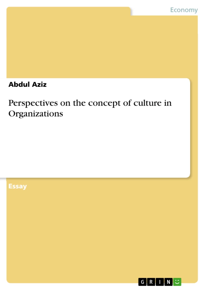 Titel: Perspectives on the concept of culture in Organizations