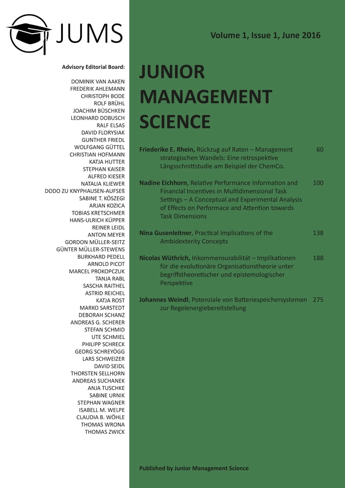 Title: Junior Management Science, Volume 1, Issue 1, June 2016