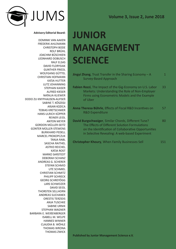 Titre: Junior Management Science, Volume 3, Issue 2, June 2018