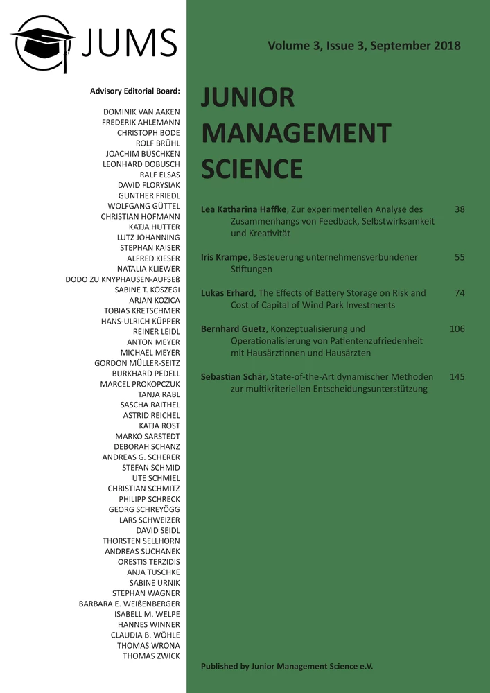 Title: Junior Management Science, Volume 3, Issue 3, September 2018