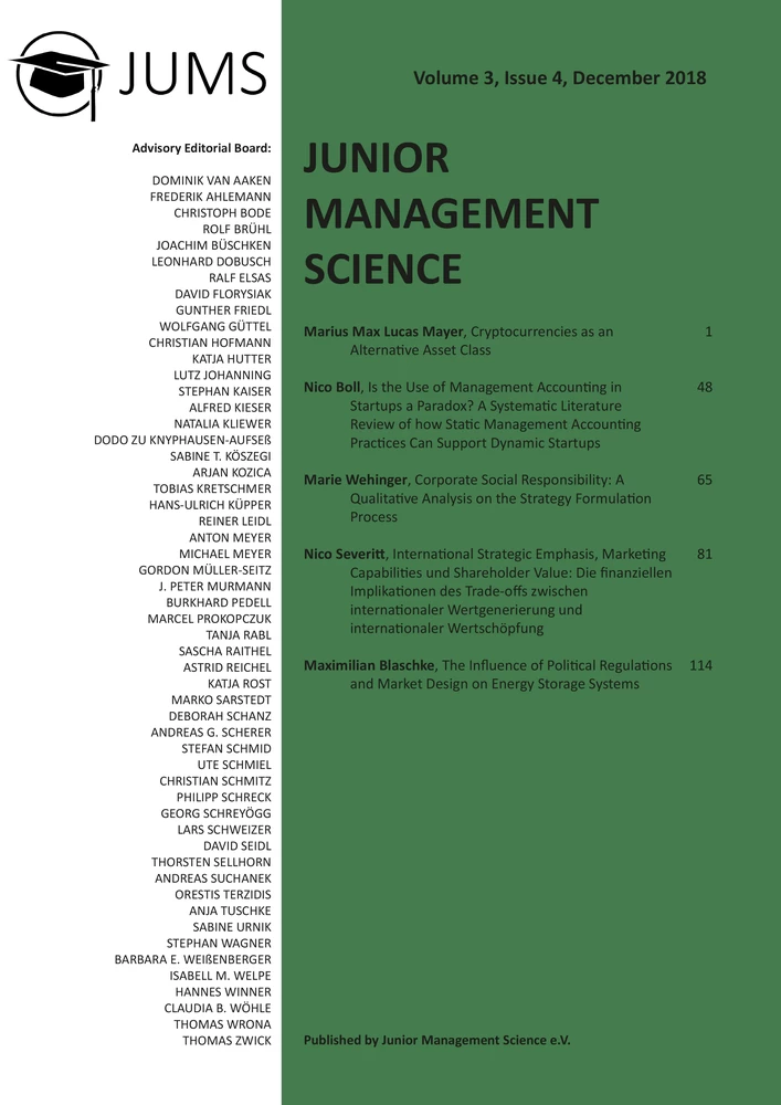 Title: Junior Management Science, Volume 3, Issue 4, December 2018