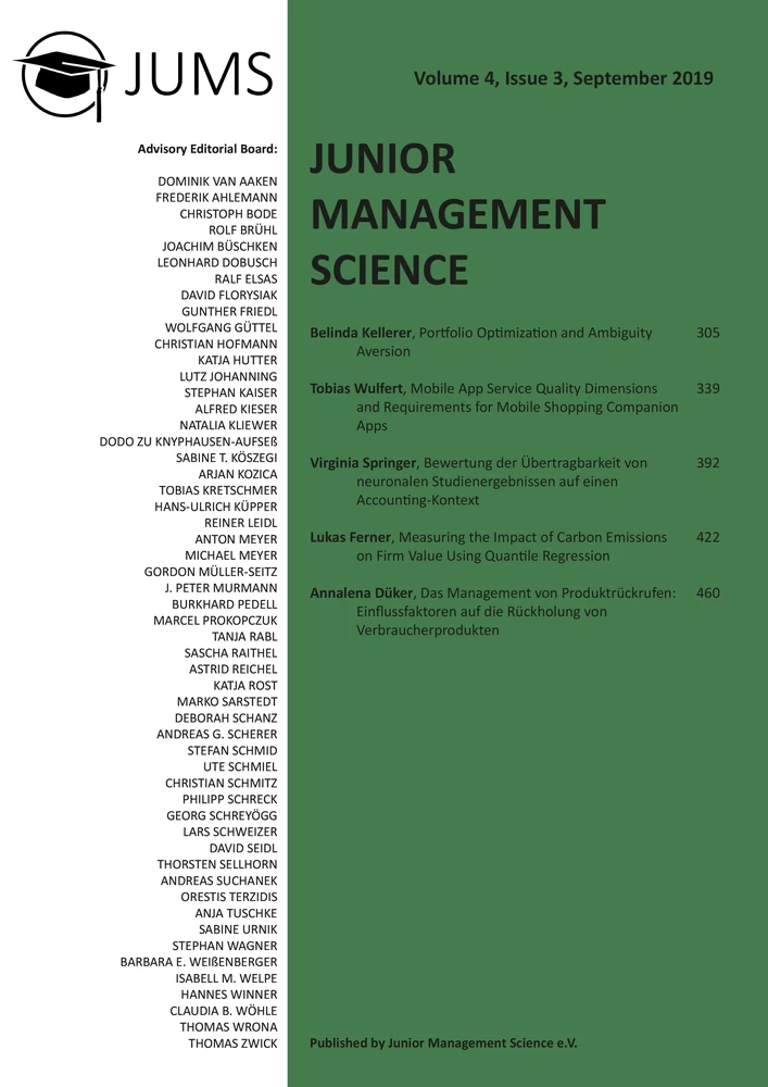 Title: Junior Management Science, Volume 4, Issue 3, September 2019