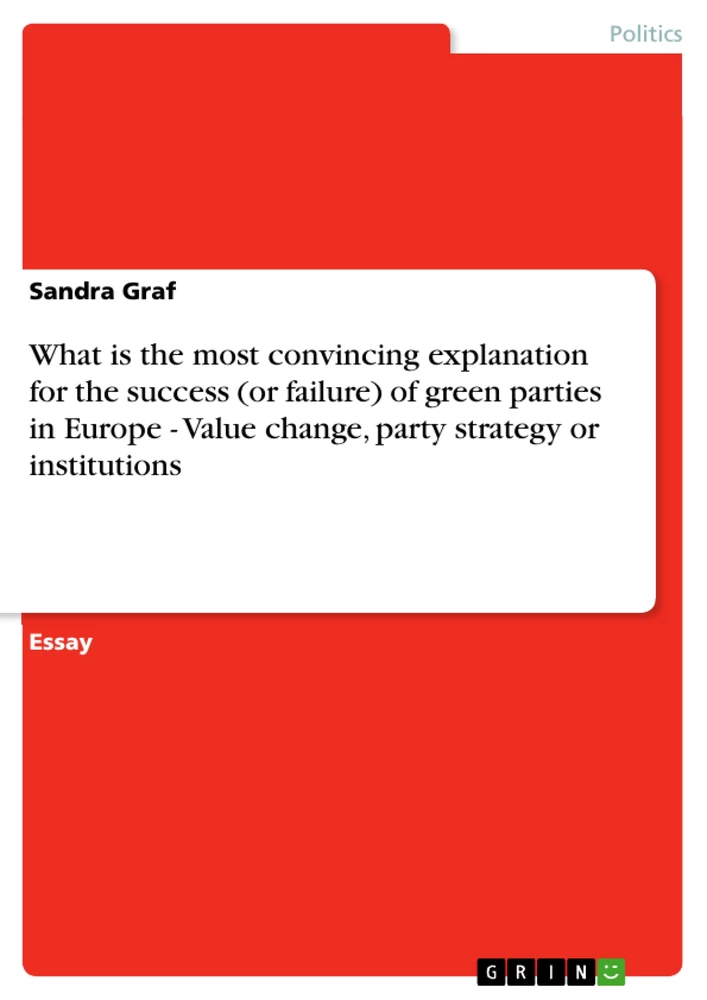 Title: What is the most convincing explanation for the success (or failure) of green parties in Europe -  Value change, party strategy or institutions