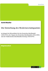 Título: Die Entstehung des Modernen Antiquariats