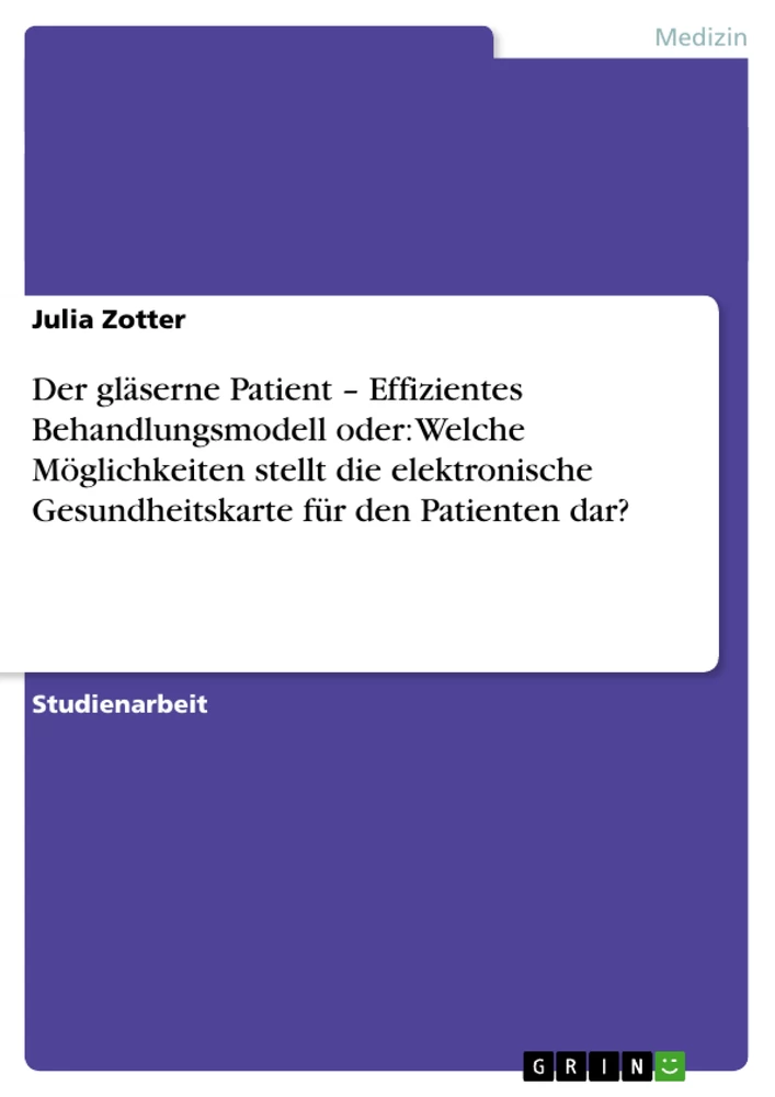 Titel: Der gläserne Patient – Effizientes Behandlungsmodell  oder: Welche Möglichkeiten stellt die elektronische Gesundheitskarte für den Patienten dar?