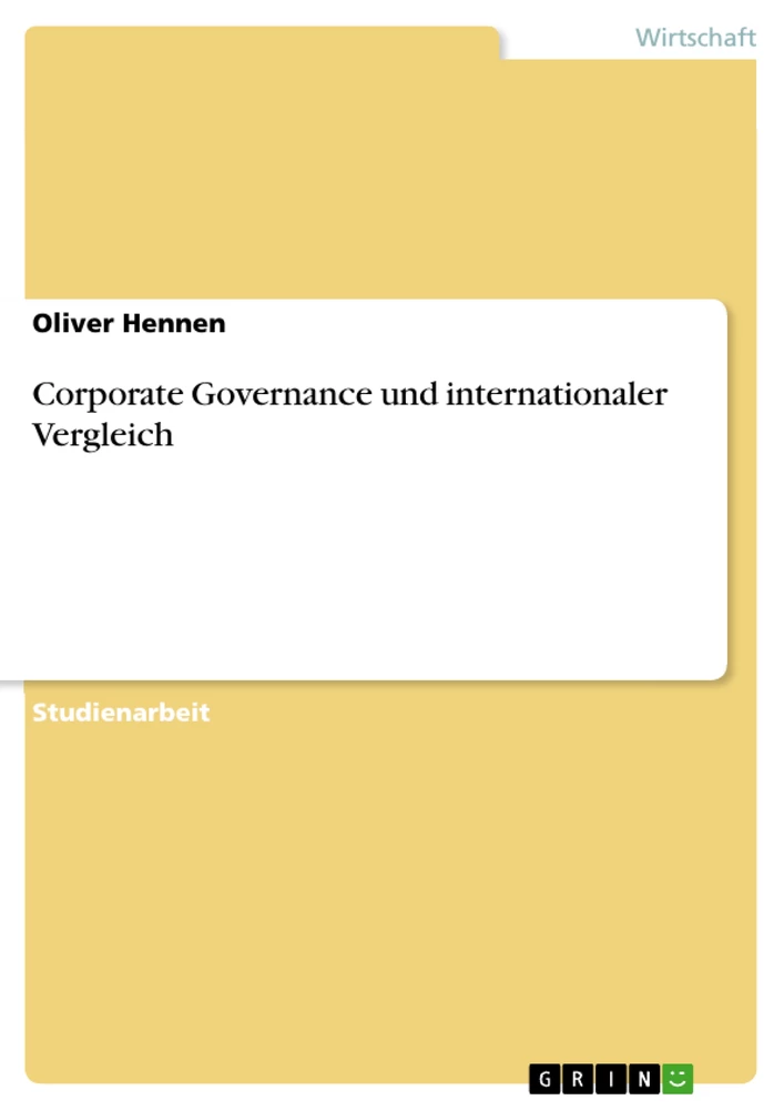 Titre: Corporate Governance und internationaler Vergleich