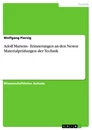 Titre: Adolf Martens - Erinnerungen an den Nestor Materialprüfungen der Technik