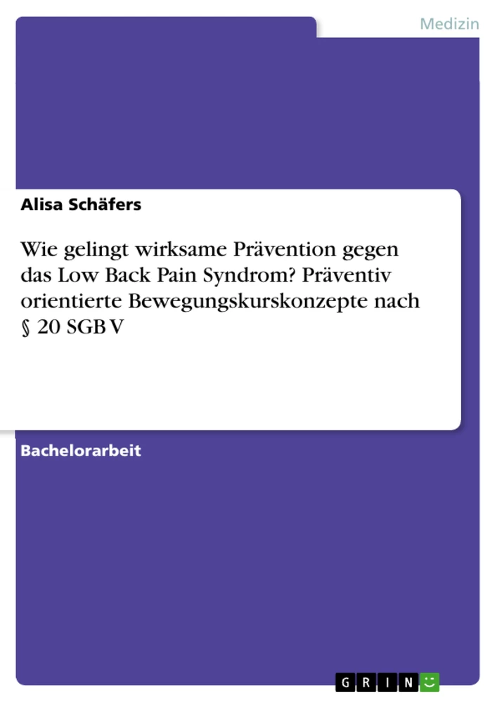 Titel: Wie gelingt wirksame Prävention gegen das Low Back Pain Syndrom? Präventiv orientierte Bewegungskurskonzepte nach § 20 SGB V