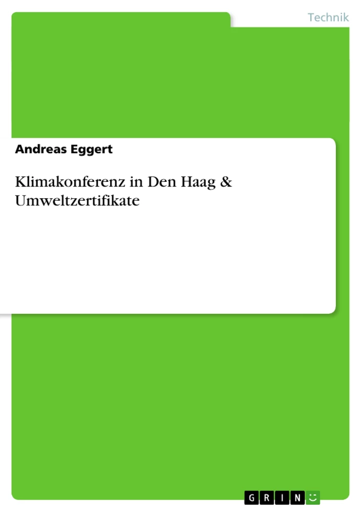 Título: Klimakonferenz in Den Haag & Umweltzertifikate