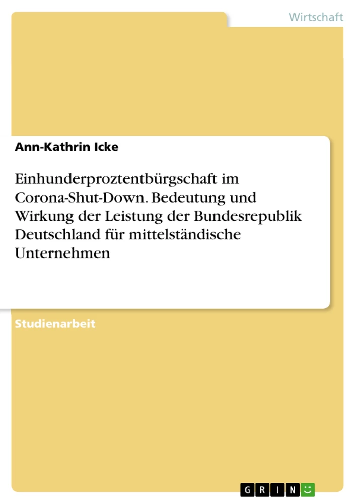 Titel: Einhunderproztentbürgschaft im Corona-Shut-Down. Bedeutung und Wirkung der Leistung der Bundesrepublik Deutschland für mittelständische Unternehmen